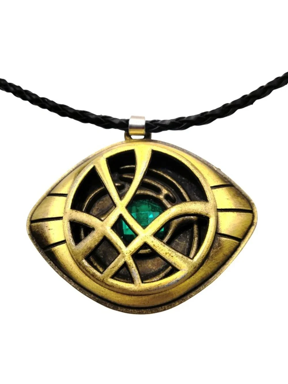 Doctor Strange Eye Of Agamotto Necklace Pendant Braided Black Cord Green Stone